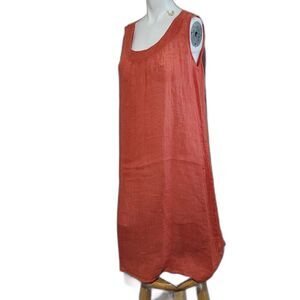 Flax Small dress Linen orange shift sheer sleeveless lightweight scoop neck